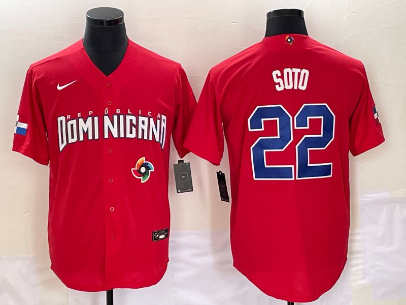 Men 2023 World Cub Dominicana 22 Soto Red Nike MLB Jersey7